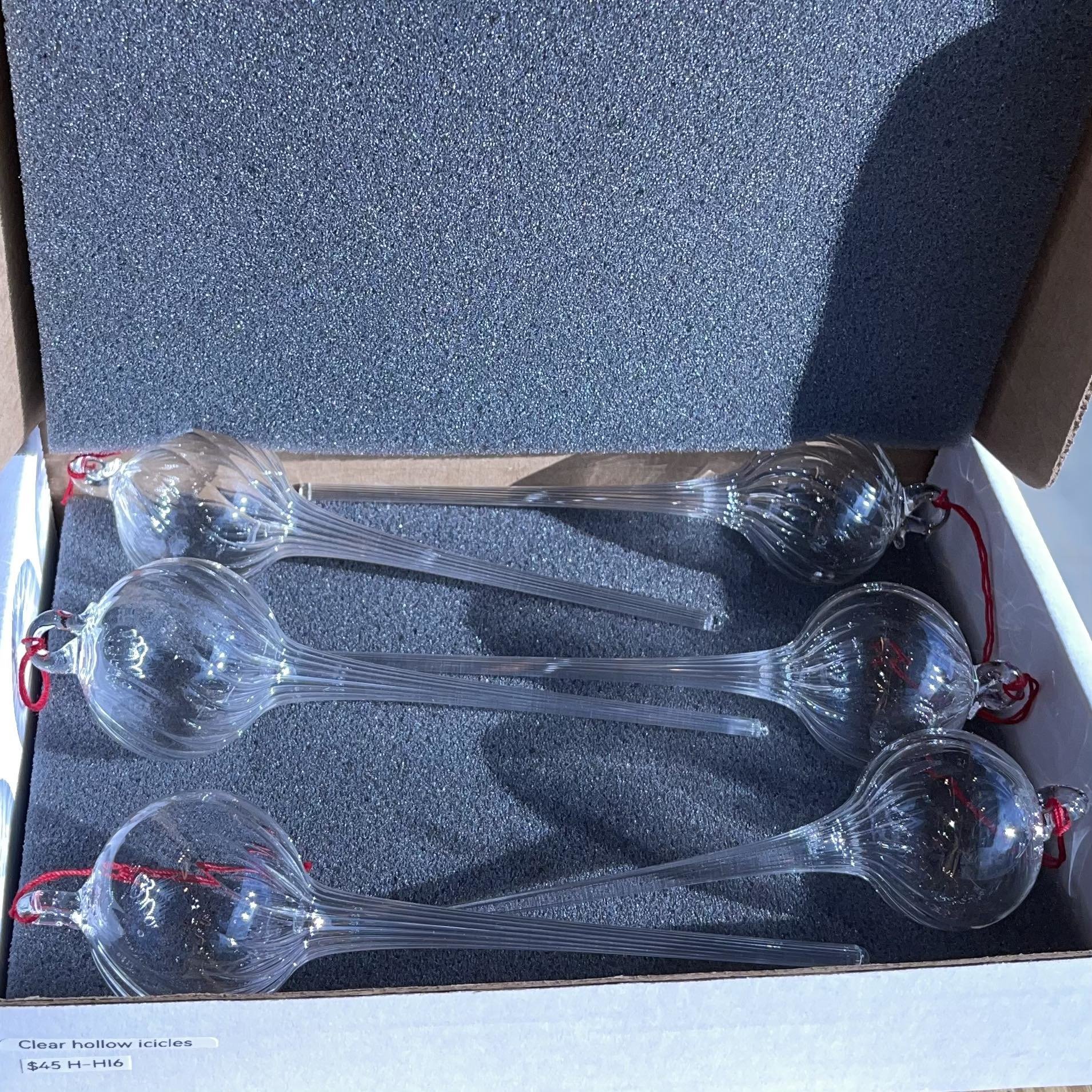 Clear Hollow Icicle Bulb Christmas Ornament set of 6 