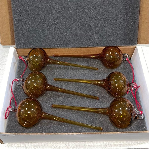 Amber Hollow Icicle Bulb Christmas Ornament set of 6 