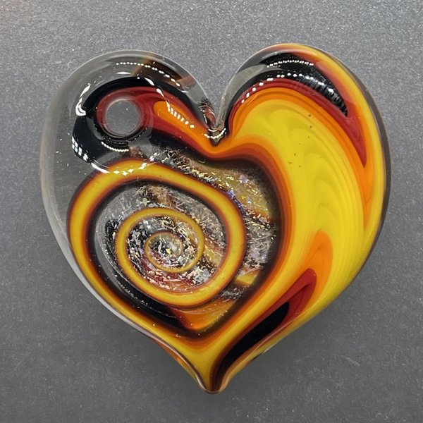 Fire Striped Sparkle Chunky Heart Pendant